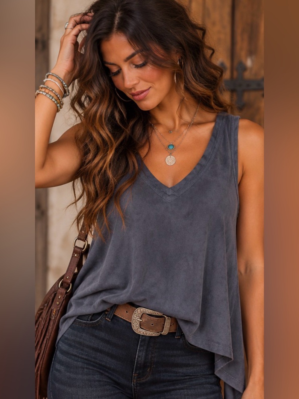 Z Supply Women’s Medium Charcoal Gray V-Neck High Low Tank Top